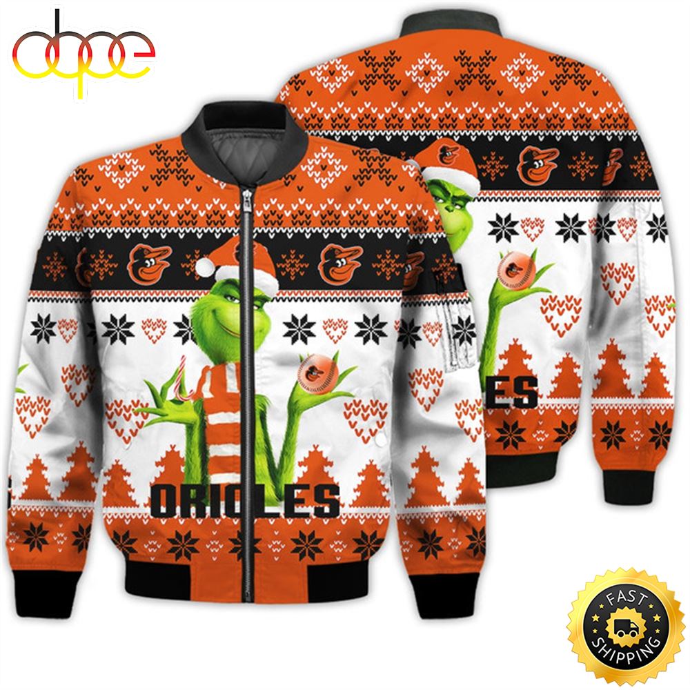 Merry Christmas 2023 Ugly Unisex Major League Baseball American Grinch Cute Orioles 3D Bomber Jacket