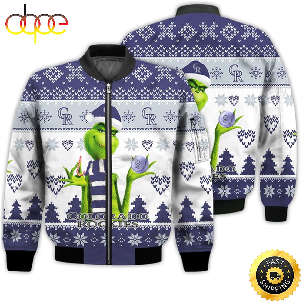 Merry Christmas 2023 Ugly Unisex Major League Baseball American Grinch Cute Rockies 3D Bomber Jacket