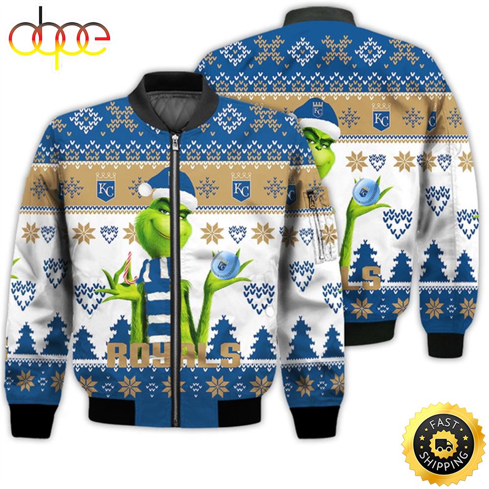 Merry Christmas 2023 Ugly Unisex Major League Baseball American Grinch Cute Royals 3D Bomber Jacket