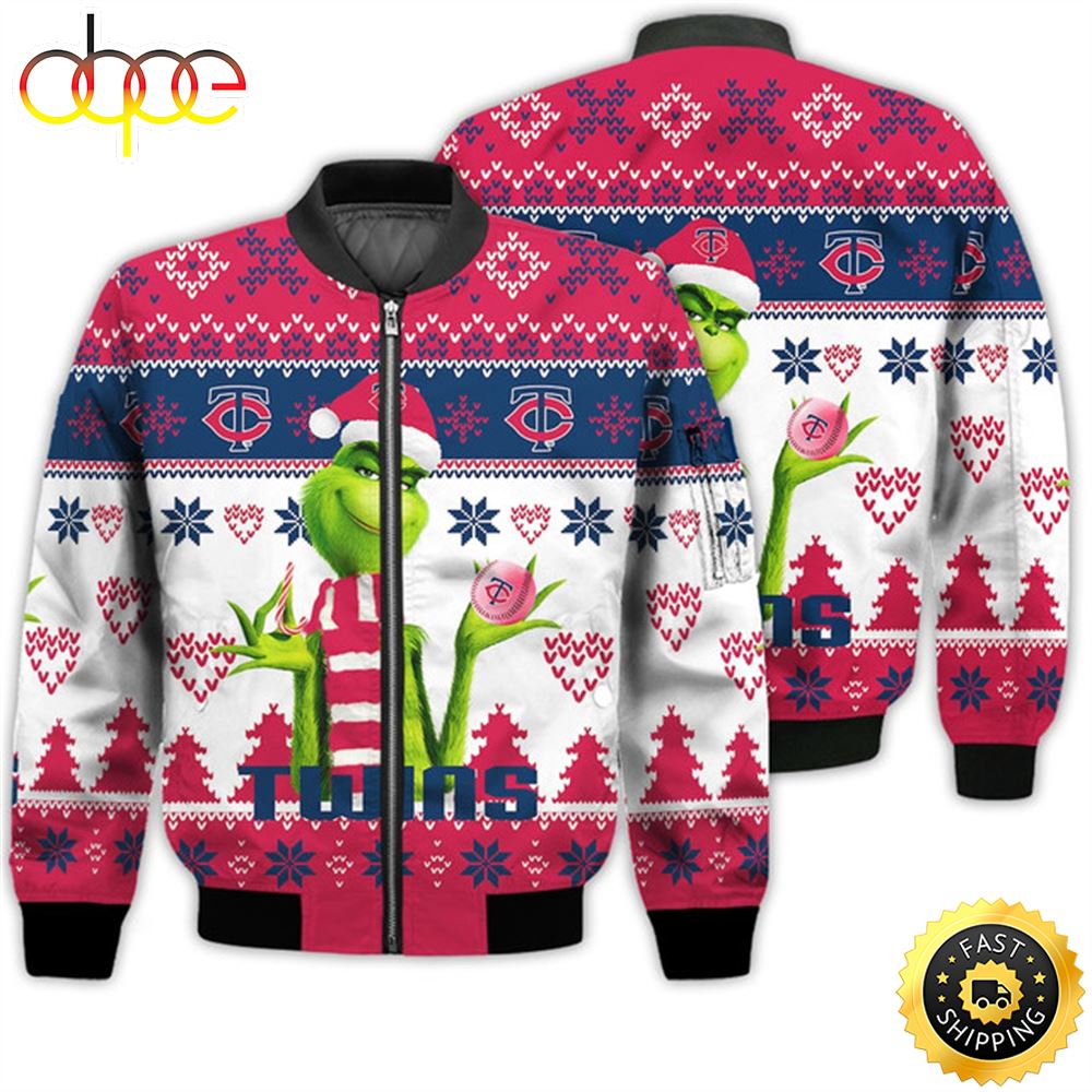 Merry Christmas 2023 Ugly Unisex Major League Baseball American Grinch Cute Twins 3D Bomber Jacket