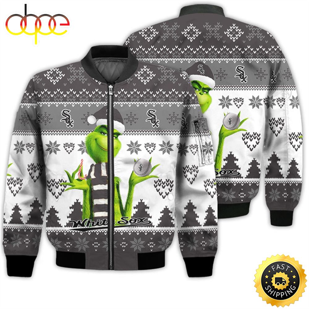 Merry Christmas 2023 Ugly Unisex Major League Baseball American Grinch Cute White Sox 3D Bomber Jacket