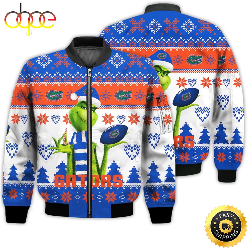 Merry Christmas 2023 Ugly Unisex National Collegiate Athletic Association American Grinch Cute Gators 3D Bomber Jacket
