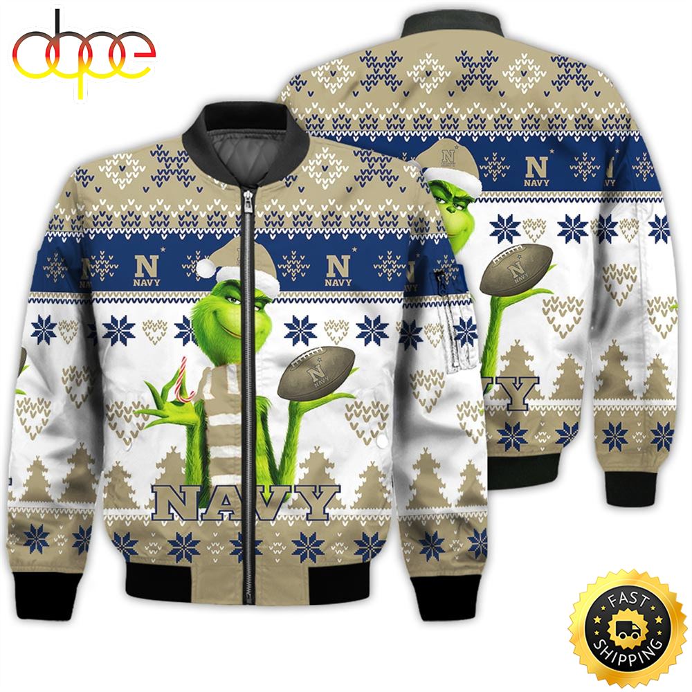 Merry Christmas 2023 Ugly Unisex National Collegiate Athletic Association American Grinch Cute Navy Midshipmen 3D Bomber Jacket