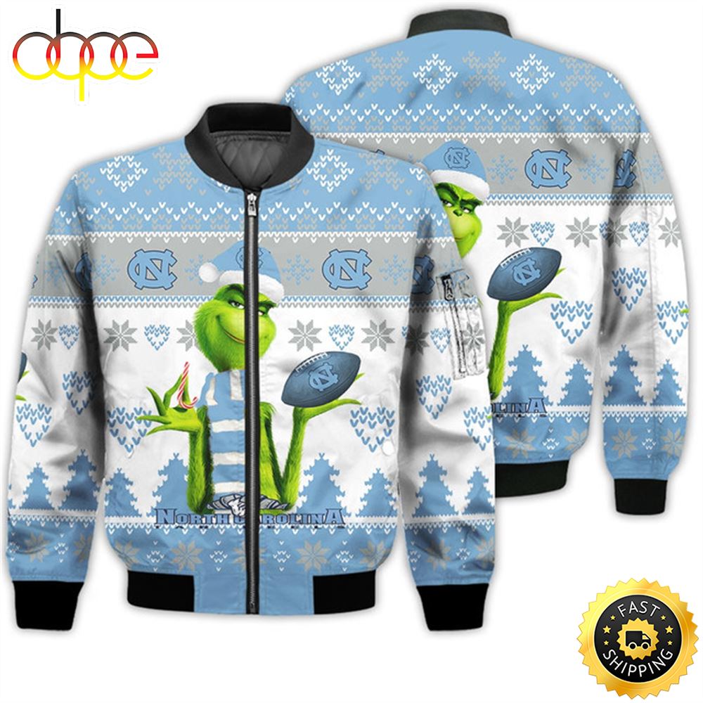 Merry Christmas 2023 Ugly Unisex National Collegiate Athletic Association American Grinch Cute Tar Heels 3D Bomber Jacket