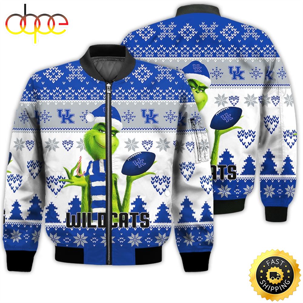 Merry Christmas 2023 Ugly Unisex National Collegiate Athletic Association American Grinch Cute Wildcats 3D Bomber Jacket