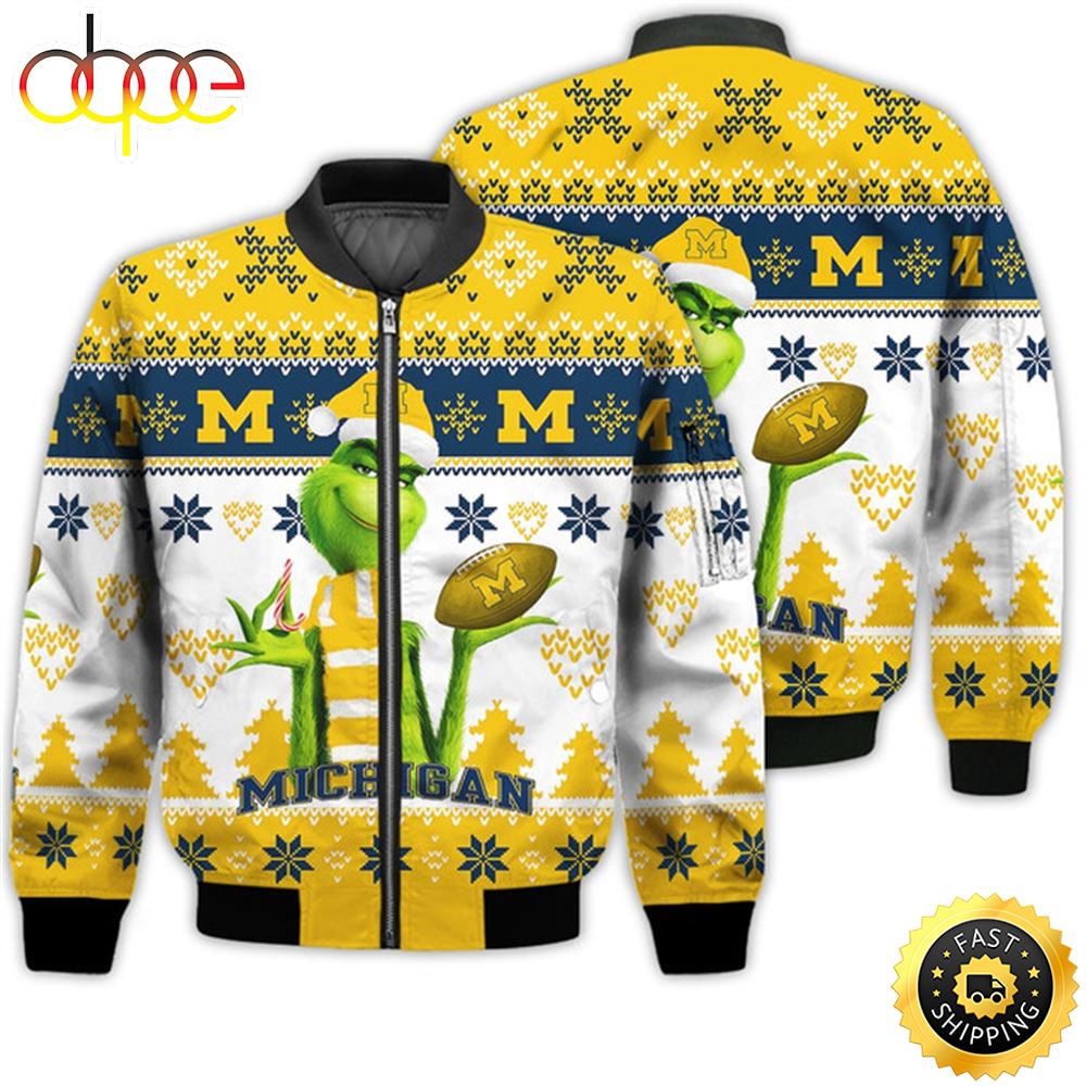 Merry Christmas 2023 Ugly Unisex National Collegiate Athletic Association American Grinch Cute Wolverines 3D Bomber Jacket