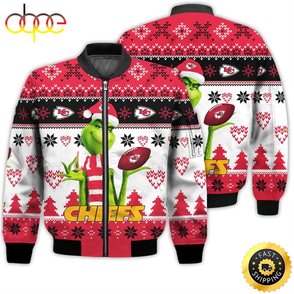 Merry Christmas 2023 Ugly Unisex Super Bowl American Grinch Cute Chiefs 3D Bomber Jacket
