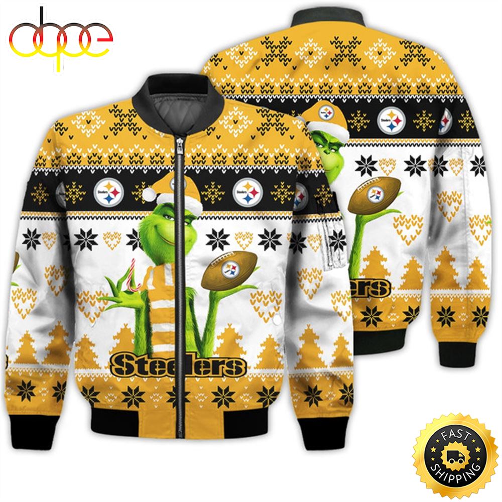 Merry Christmas 2023 Ugly Unisex Super Bowl American Grinch Cute Steelers 3D Bomber Jacket