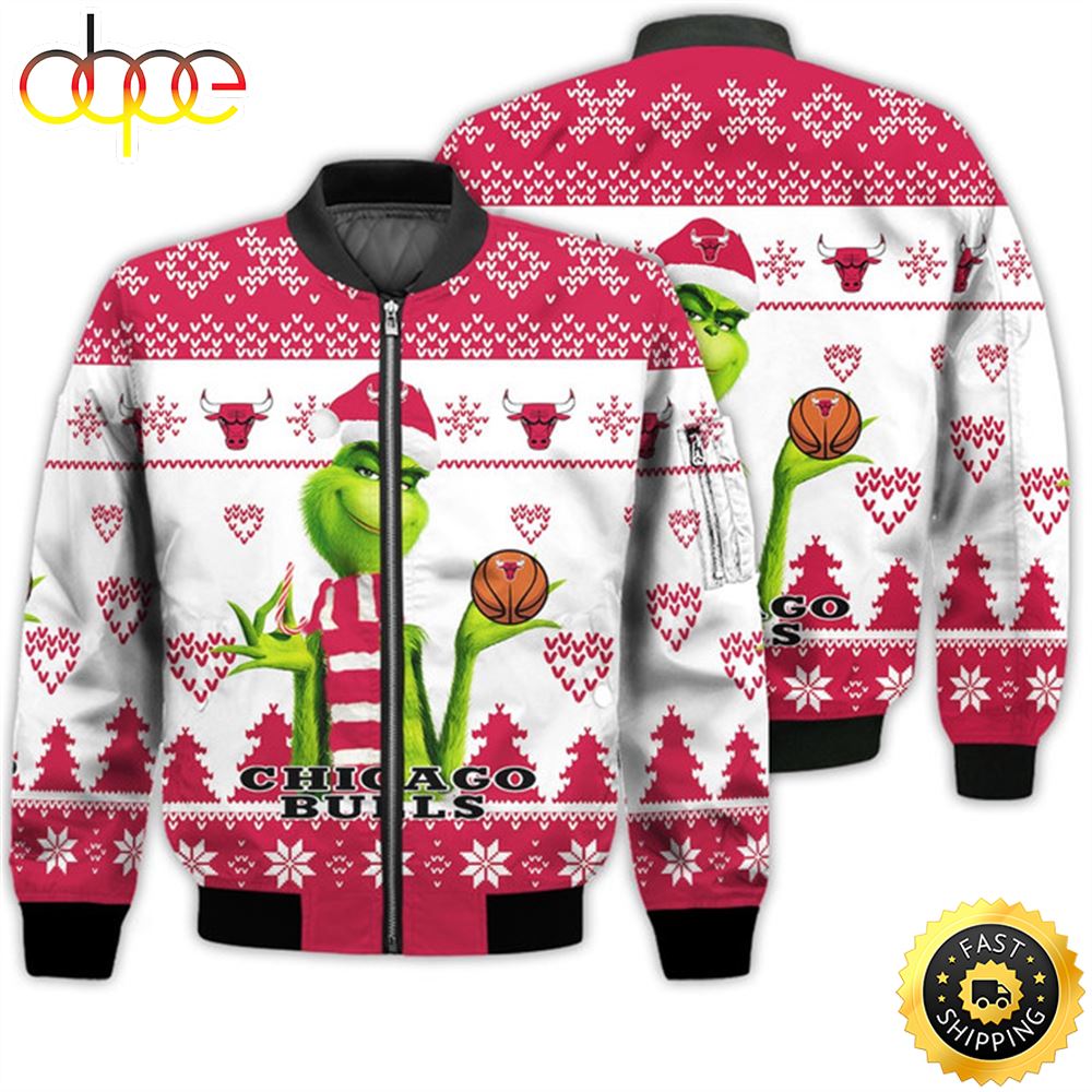 Merry Christmas 2023 Ugly Unisex The National Basketball Association American Grinch Cute Bulls 3D Bomber Jacket