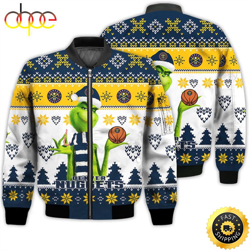 Merry Christmas 2023 Ugly Unisex The National Basketball Association American Grinch Cute Denver Nuggets 3D Bomber Jacket