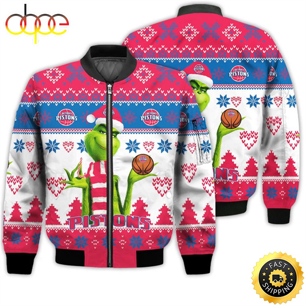 Merry Christmas 2023 Ugly Unisex The National Basketball Association American Grinch Cute Detroit Pistons 3D Bomber Jacket