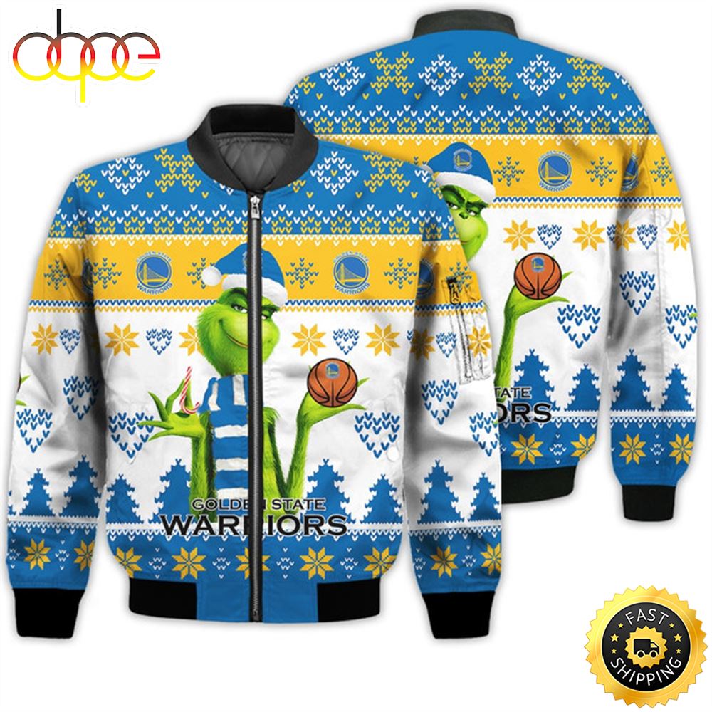 Merry Christmas 2023 Ugly Unisex The National Basketball Association American Grinch Cute Golden State Warriors 3D Bomber Jacket