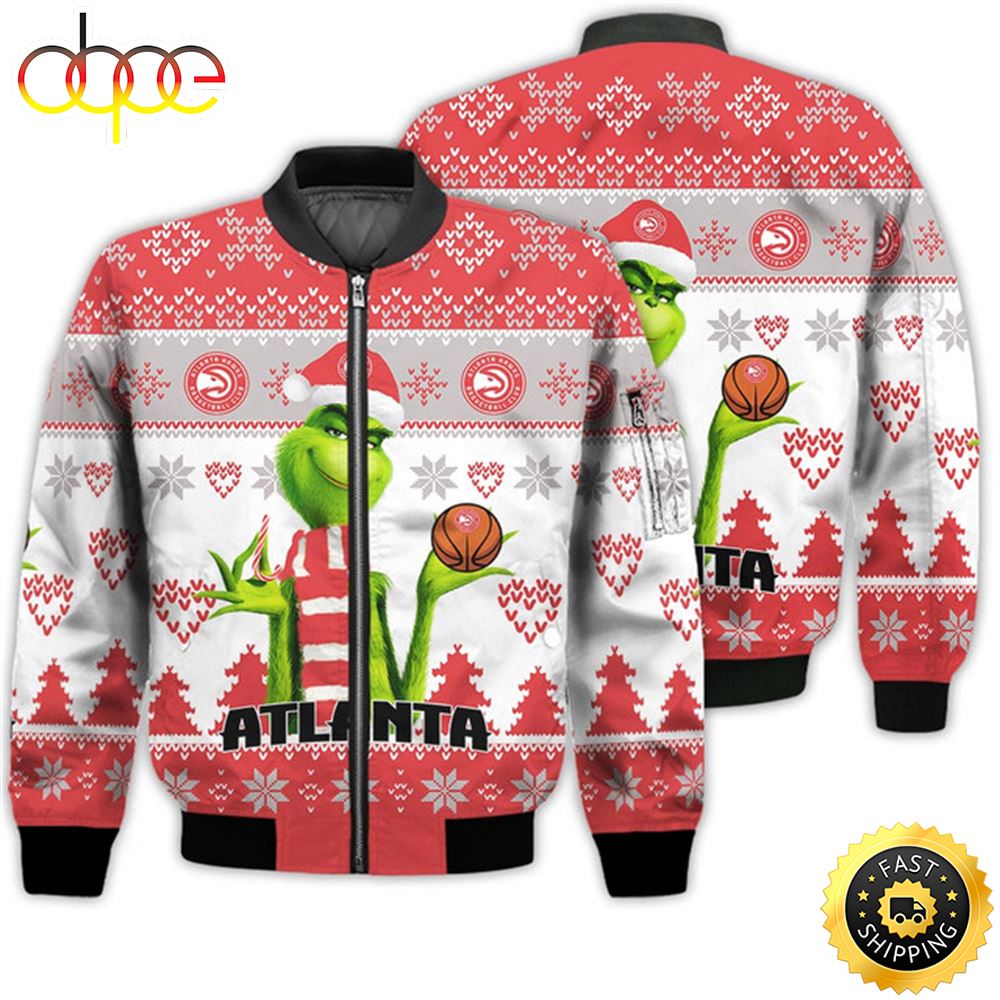 Merry Christmas 2023 Ugly Unisex The National Basketball Association American Grinch Cute Hawks 3D Bomber Jacket
