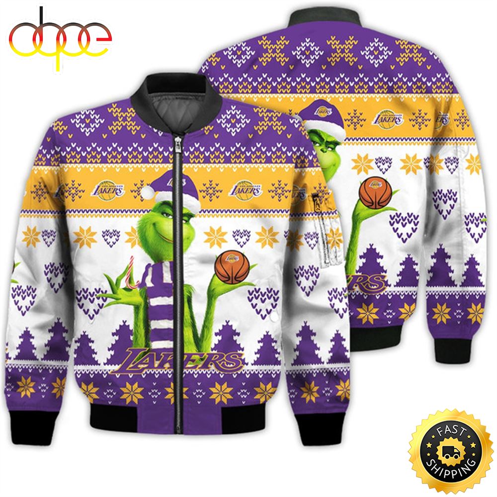 Merry Christmas 2023 Ugly Unisex The National Basketball Association American Grinch Cute Lakers 3D Bomber Jacket