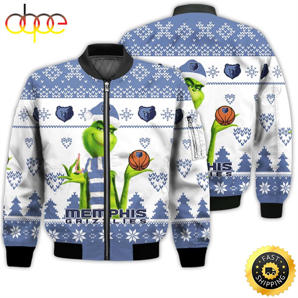 Merry Christmas 2023 Ugly Unisex The National Basketball Association American Grinch Cute Memphis Grizzlies 3D Bomber Jacket