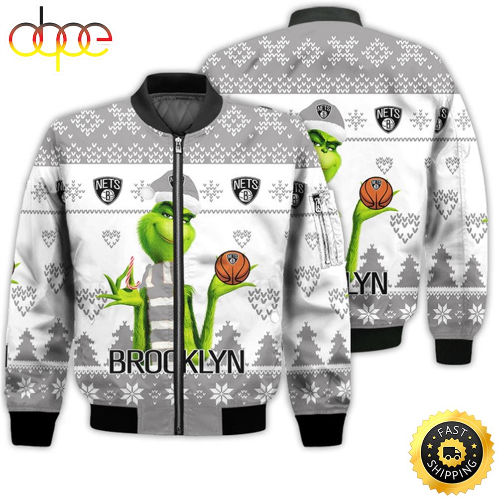 Merry Christmas 2023 Ugly Unisex The National Basketball Association American Grinch Cute Nets 3D Bomber Jacket