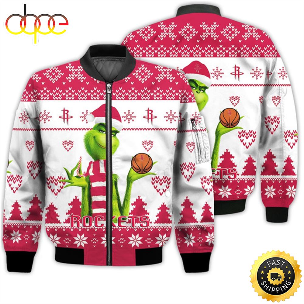 Merry Christmas 2023 Ugly Unisex The National Basketball Association American Grinch Cute Rockets 3D Bomber Jacket
