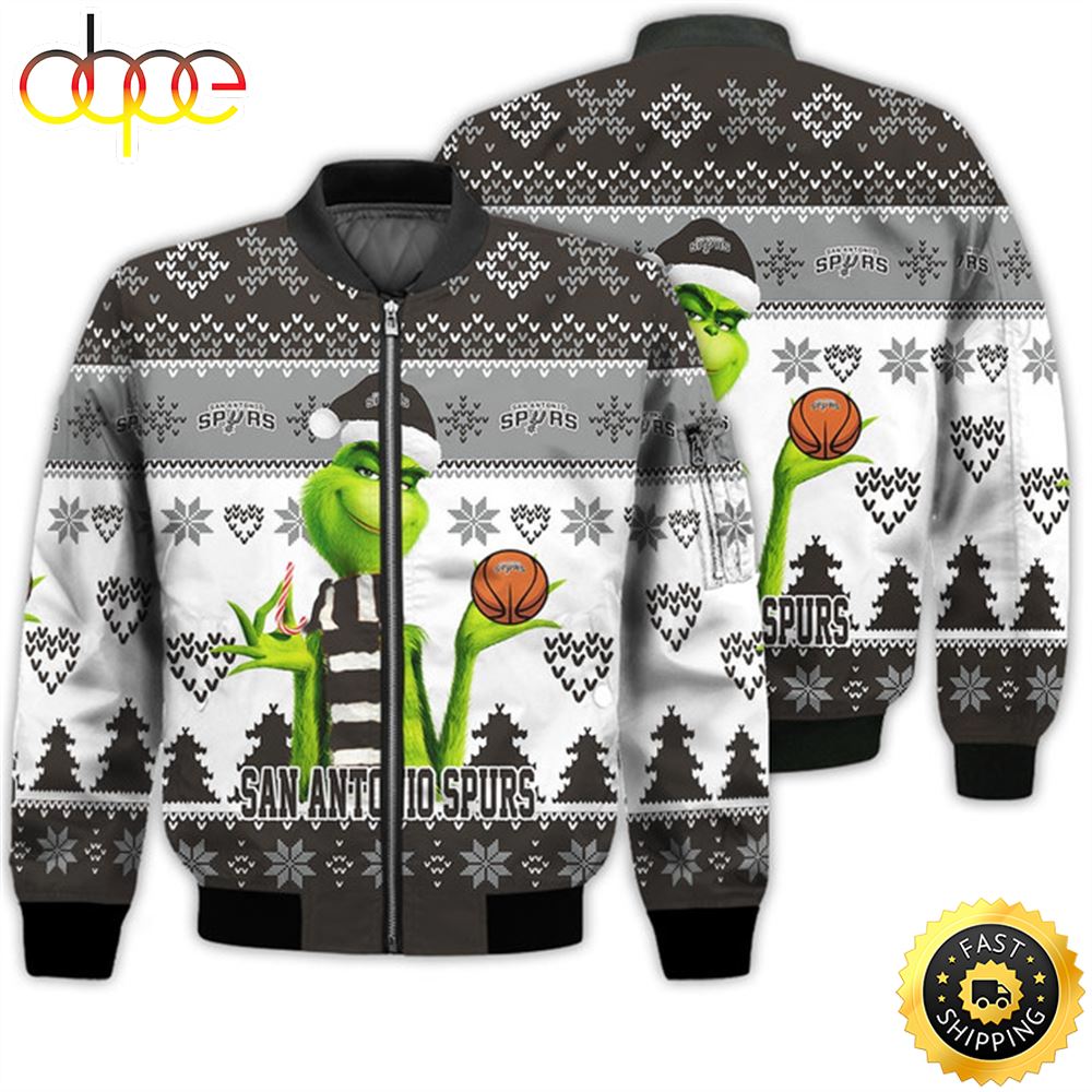 Merry Christmas 2023 Ugly Unisex The National Basketball Association American Grinch Cute Spurs 3D Bomber Jacket