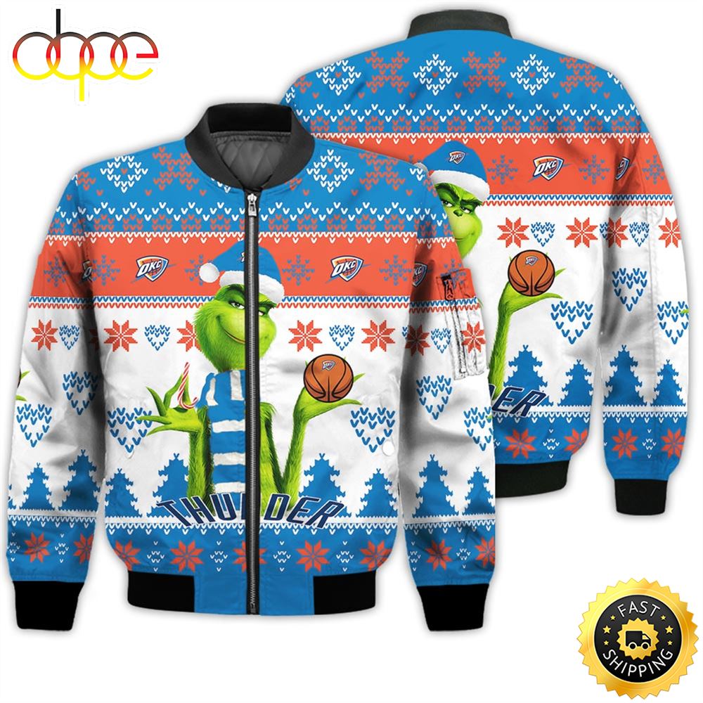 Merry Christmas 2023 Ugly Unisex The National Basketball Association American Grinch Cute Thunder 3D Bomber Jacket