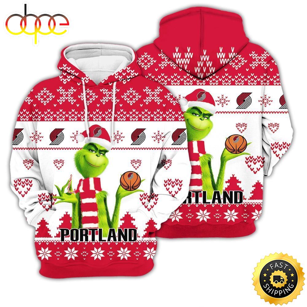 Merry Christmas 2023 Ugly Unisex The National Basketball Association American Grinch Cute Trail Blazers 3D Hoodie