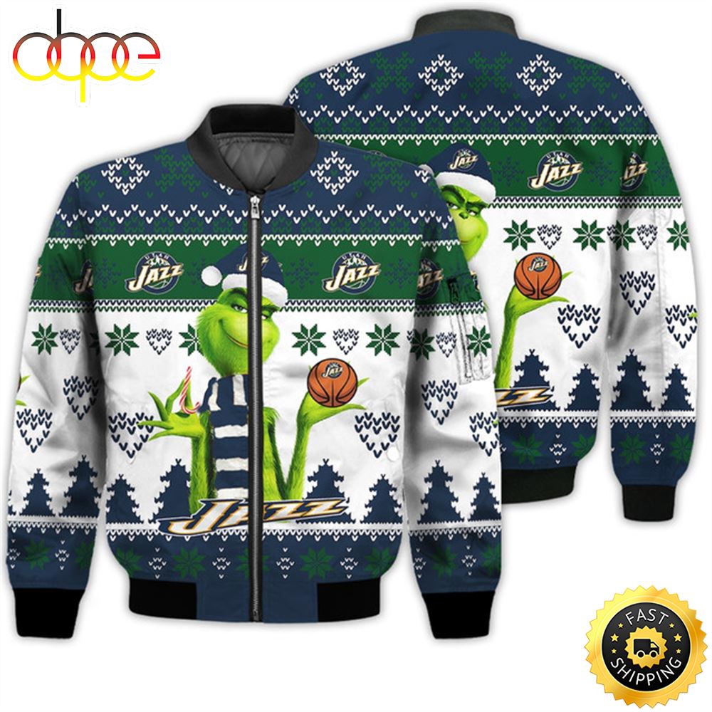 Merry Christmas 2023 Ugly Unisex The National Basketball Association American Grinch Cute Utah Jazz 3D Bomber Jacket