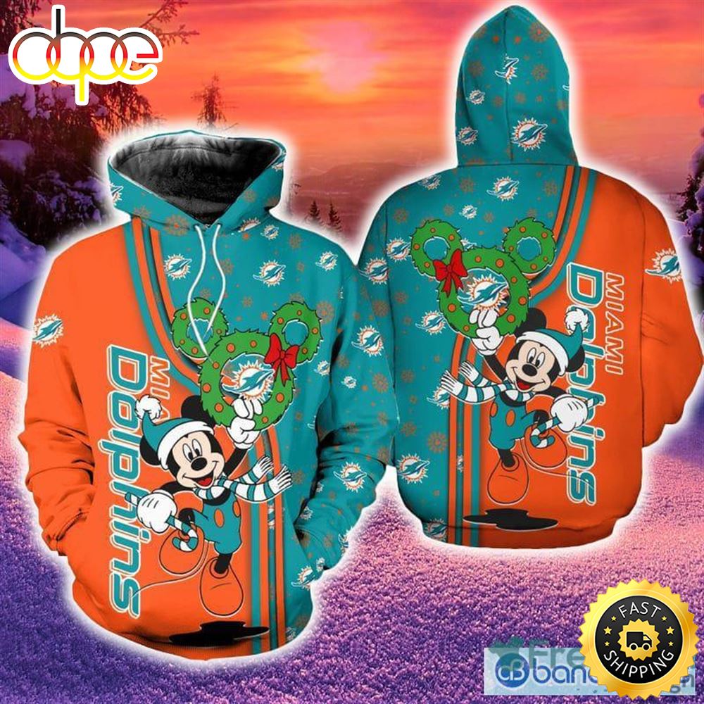 Miami Dolphins Disney Mickey Funny Hoodie Zip Hoodie Print Holiday Gift For Fans Christmas