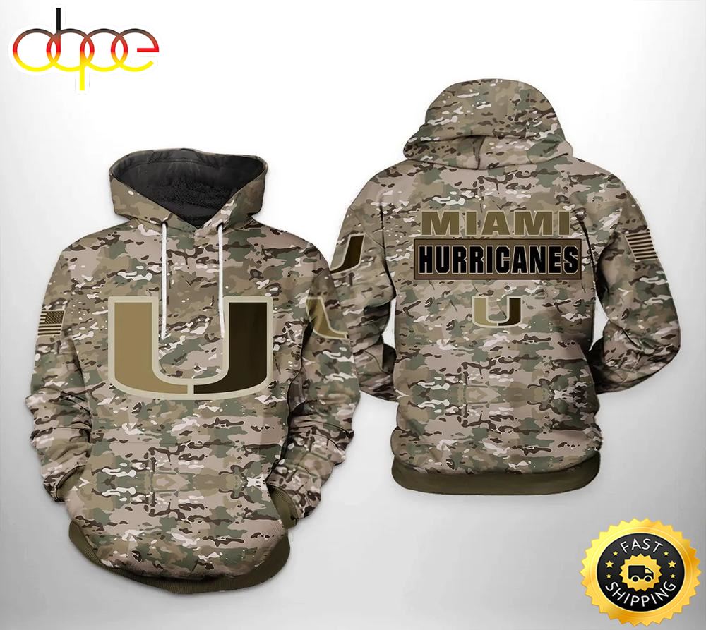Miami Hurricanes Camo Veteran 3D Hoodie NCAA Cheer Gifts