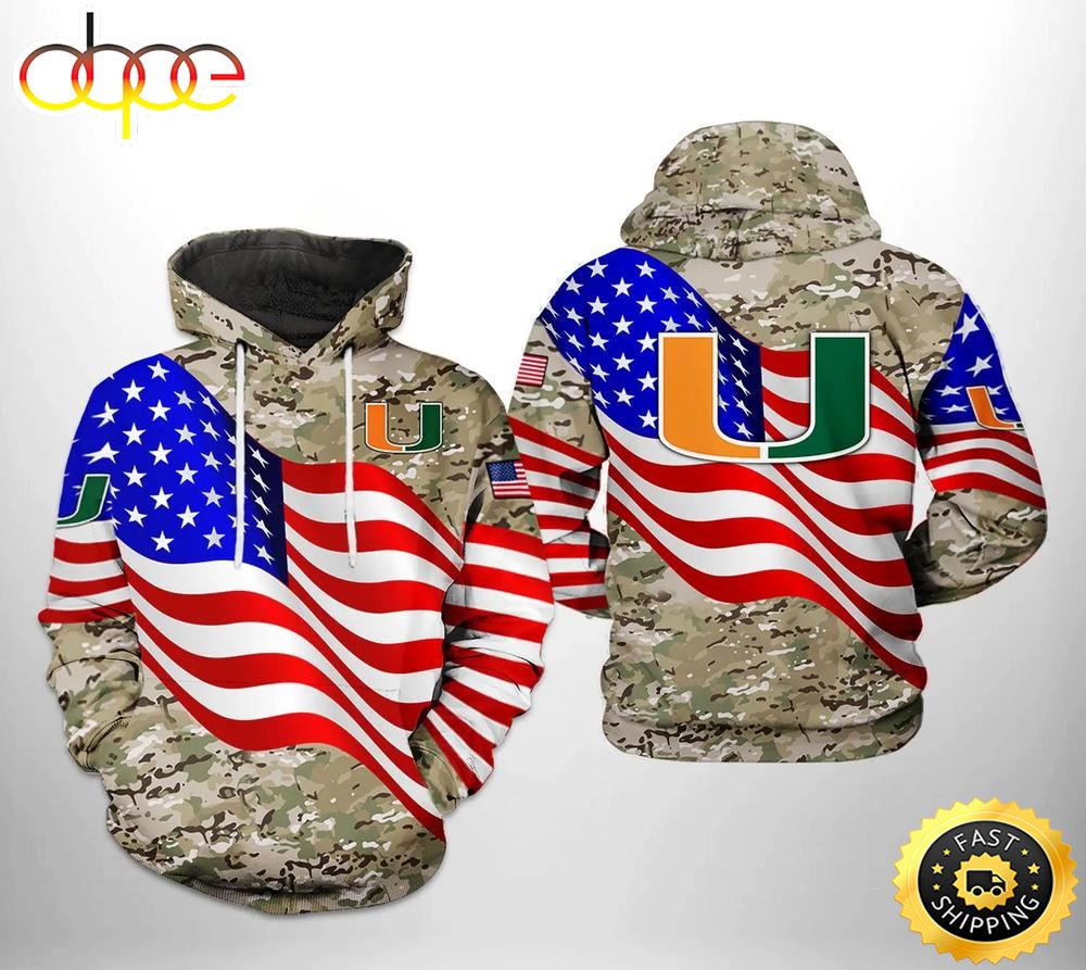 Miami Hurricanes Flag American Camo Veteran 3D Hoodie Miami Hurricanes Christmas Gifts