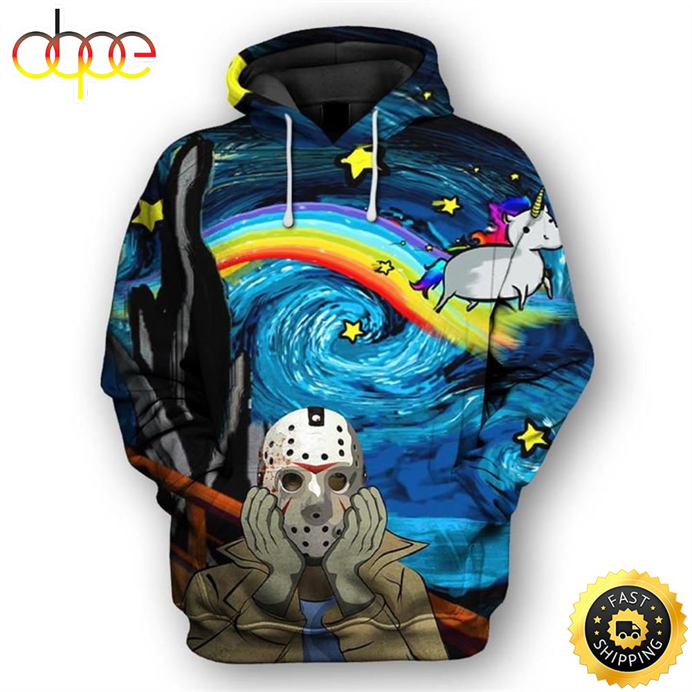 Michael Myers Mask Unicorn Art 3D Pullover Printed Over Unisex Hoodie