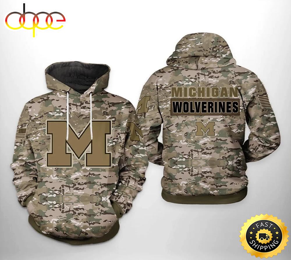 Michigan Wolverines Camo Veteran 3D Hoodie Cool Michigan Wolverines Gifts
