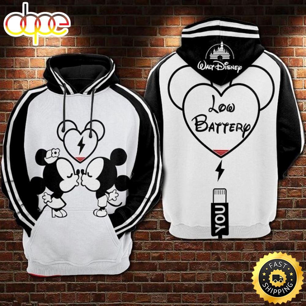 Mickey And Minnie Kiss To Charge Battery Over Print 3d Hoodie