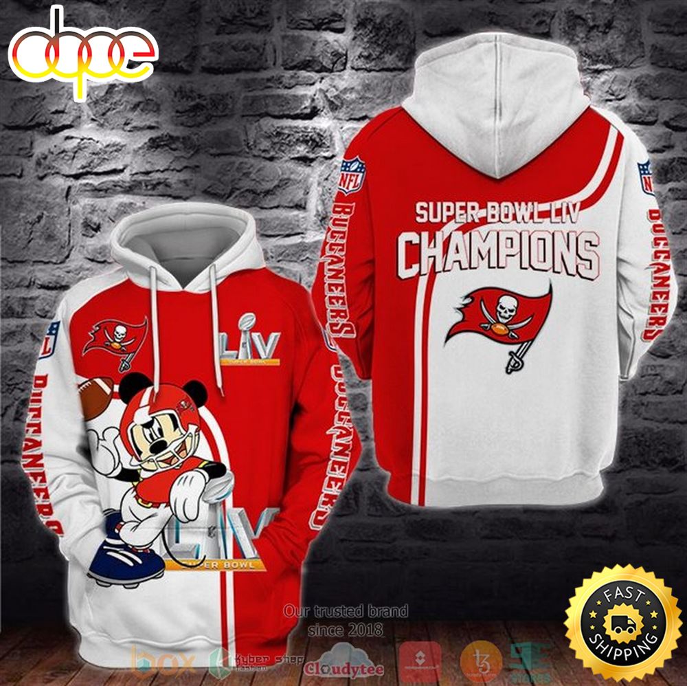 Mickey Mouse Nfl Tampa Bay Buccaneers Super Bowl Liv Champions 3d Hoodie