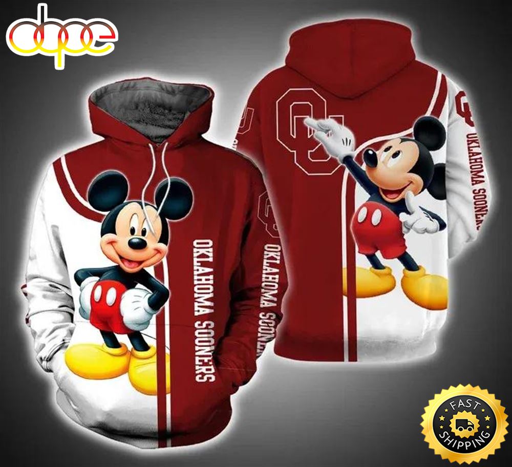 Mickey Mouse Paints Logo Oklahoma Sooners 3d Hoodie Unique Oklahoma Sooners Gifts