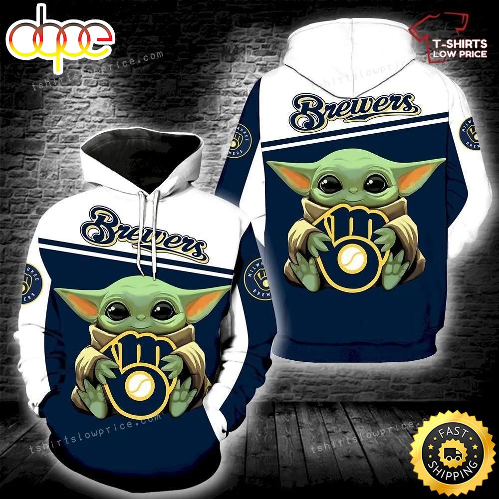 Milwaukee Brewers Baby Yoda Hold Logo Full Print 3d Hoodie Zipper Men Women