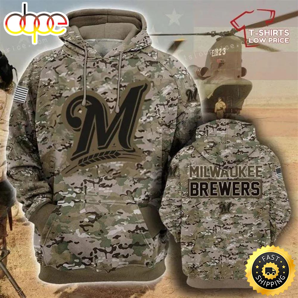 Milwaukee Brewers Camouflage Veteran 3D Hoodie