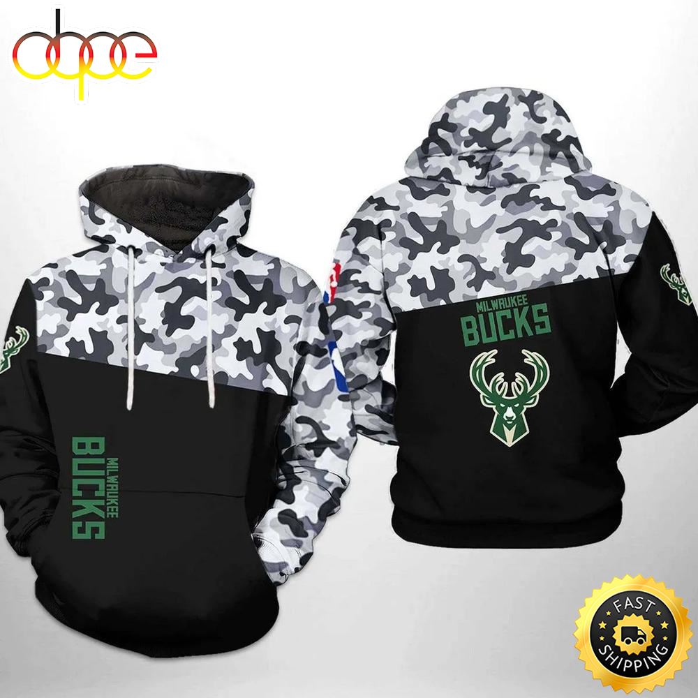 Milwaukee Bucks NBA Camo Veteran Team 3D Hoodie For Men Women