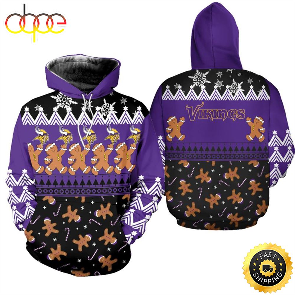 Minnesota Vikings Christmas Gingerbread Man Football NFL All Over Print Hoodie Shirt
