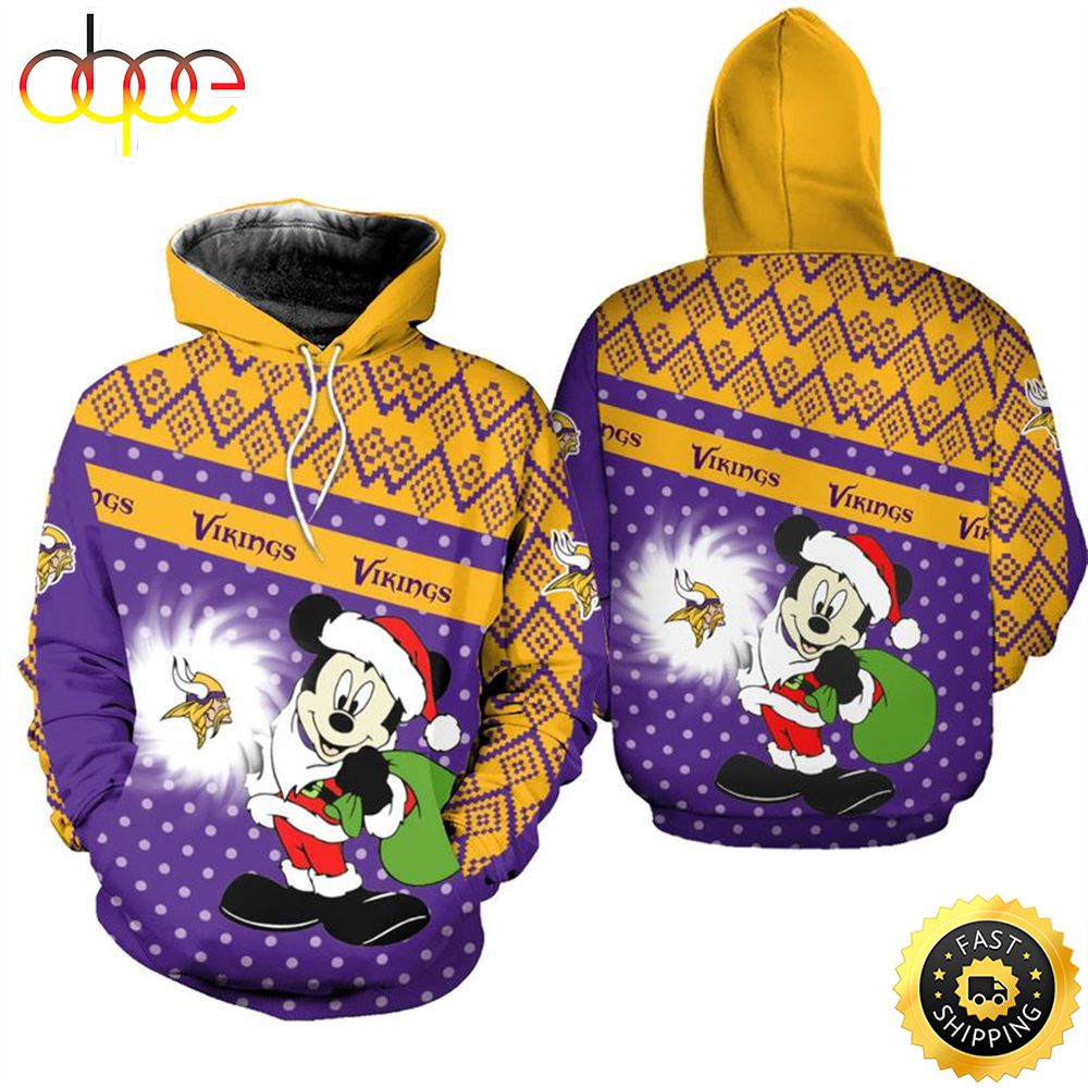 Minnesota Vikings Christmas Mickey Football NFL All Over Print Hoodie Shirt