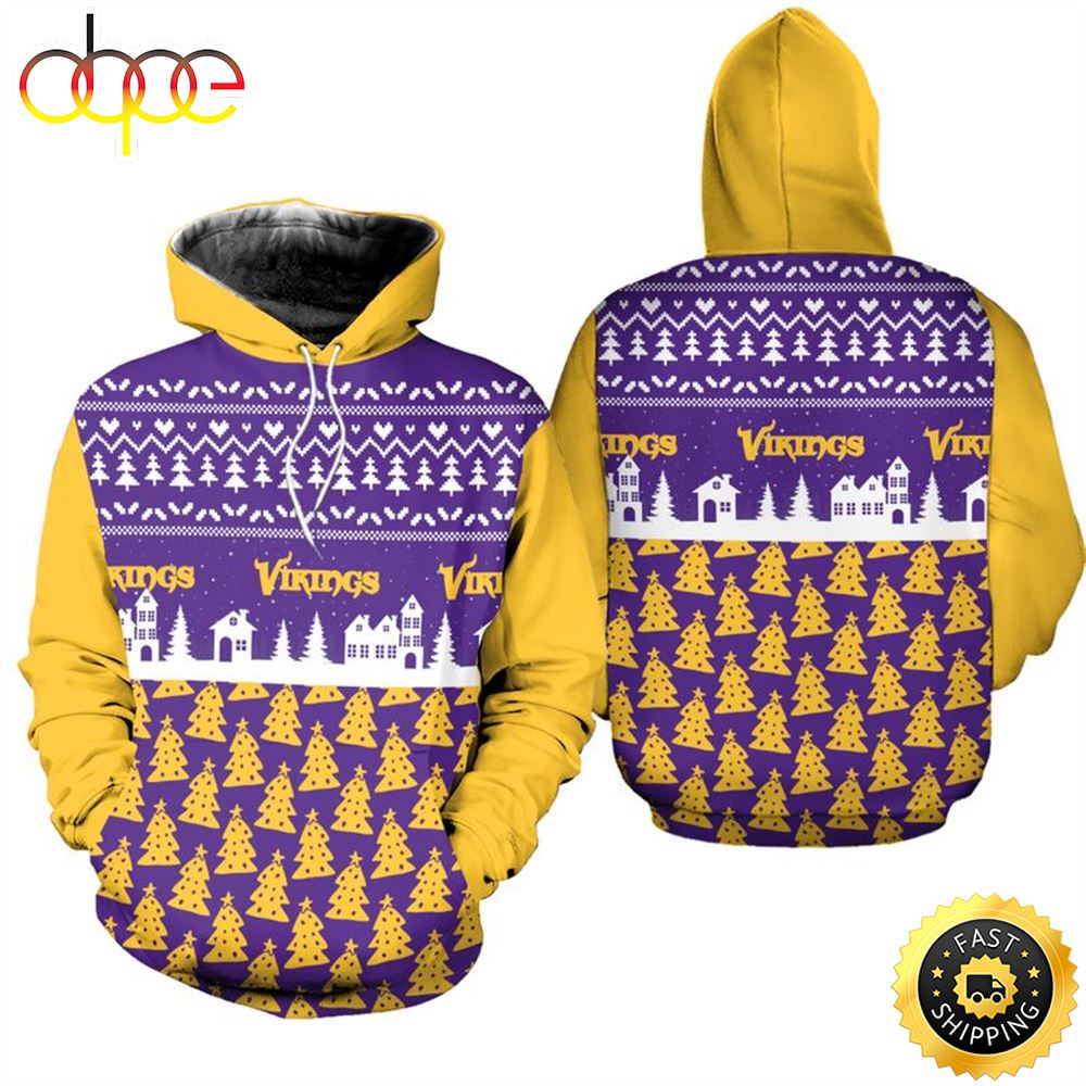 Minnesota Vikings Christmas Pattern PINE Football NFL All Over Print Hoodie Shirt