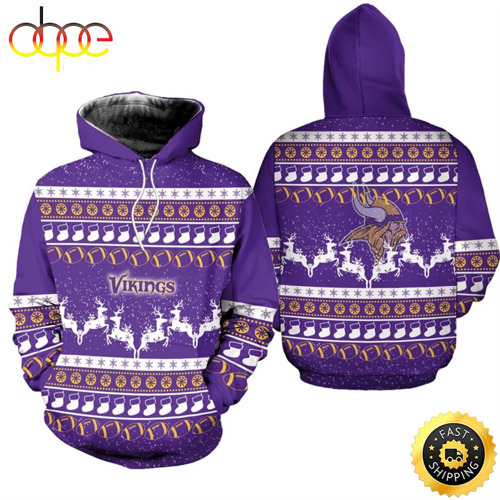 Minnesota Vikings Christmas Pattern Reindeer Football NFL All Over print Christmas Shirt