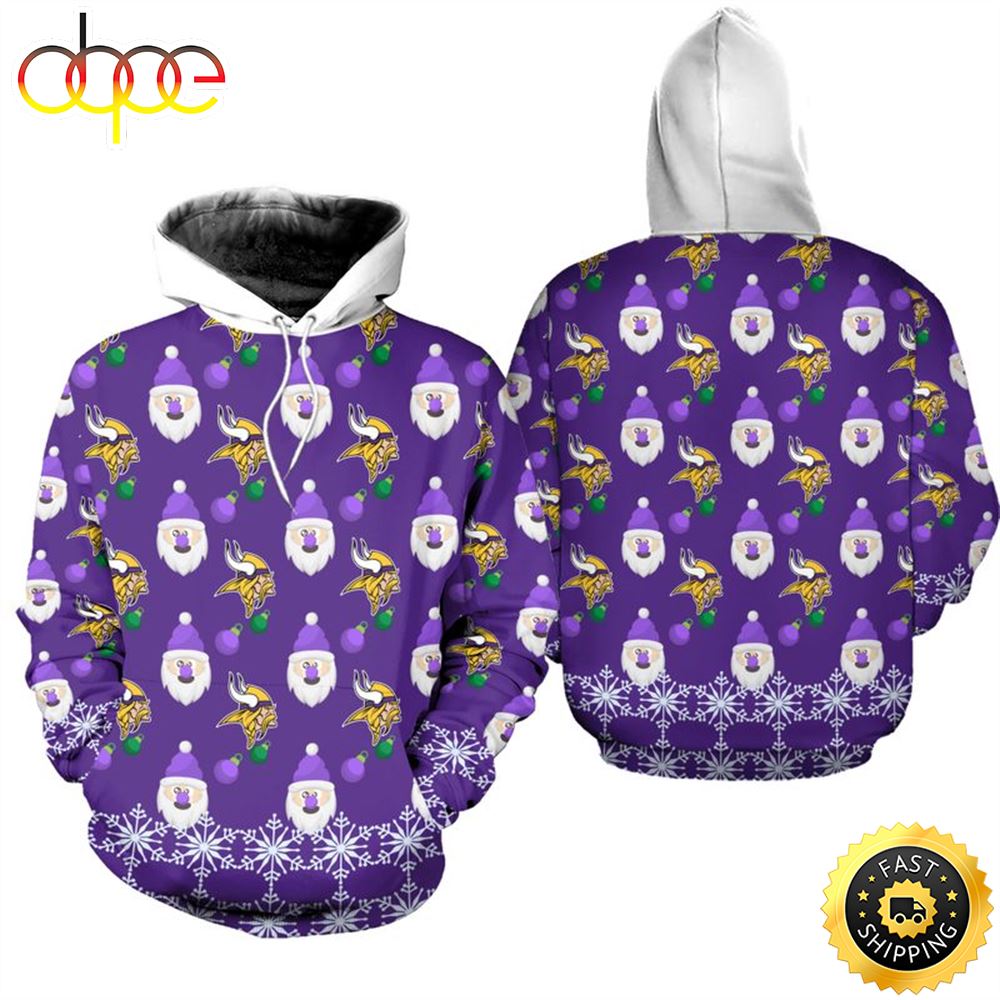 Minnesota Vikings Christmas Pattern Santa Clause Football NFL All Over Print Hoodie Shirt