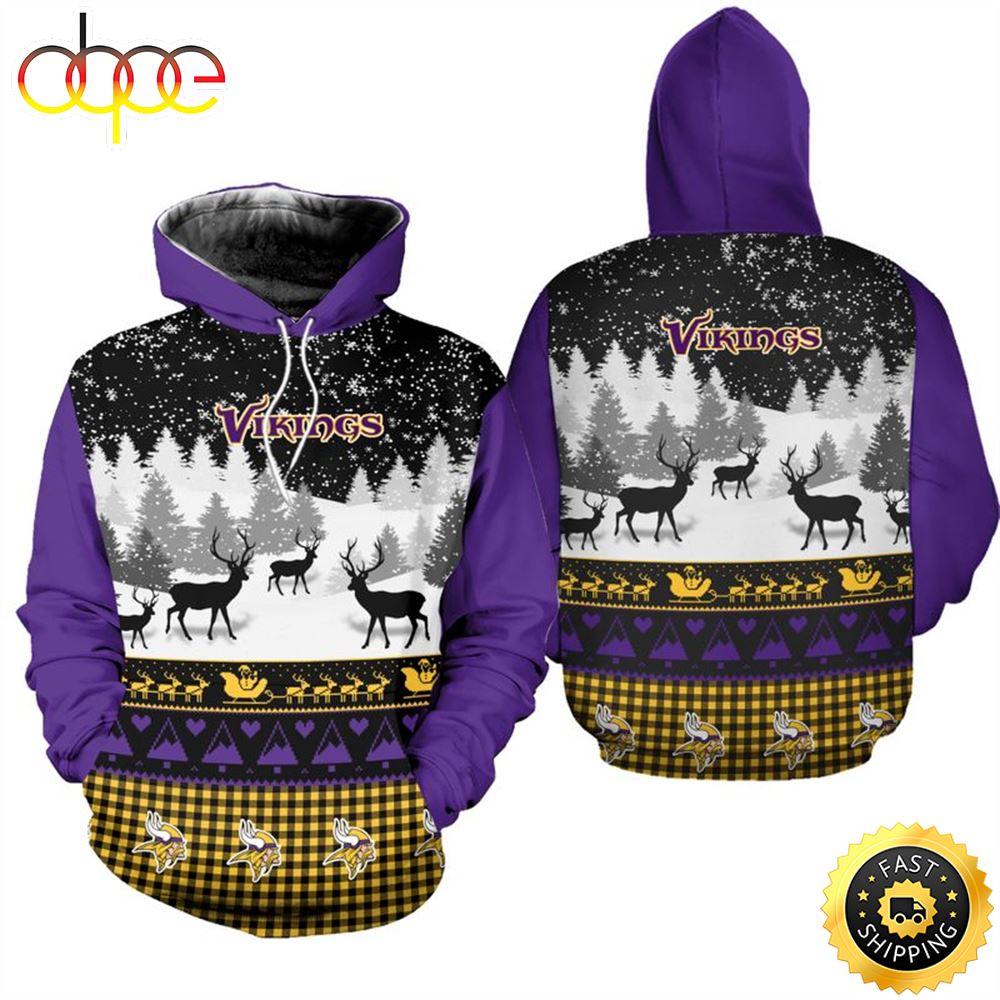 Minnesota Vikings Christmas Reindeer Football NFL All Over Print Hoodie Shirt