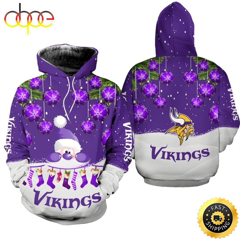 Minnesota Vikings Christmas Santa Football NFL All Over Print Hoodie Shirt