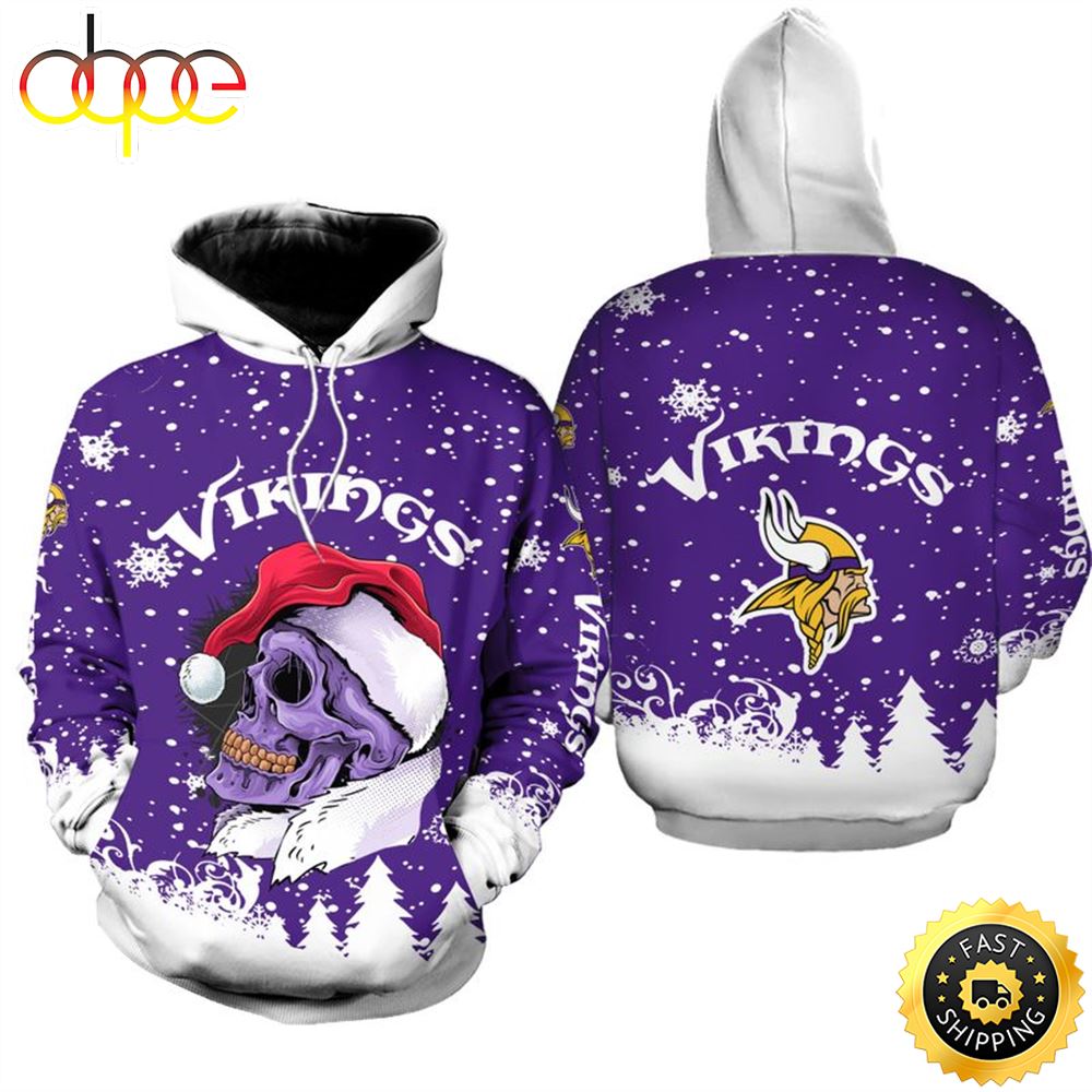 Minnesota Vikings Christmas Skull Football NFL All Over Print Hoodie Shirt