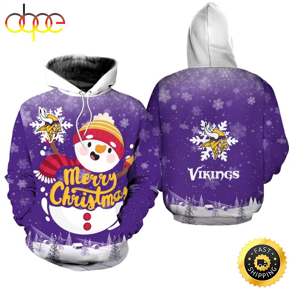 Minnesota Vikings Christmas Snowman Football NFL All Over Print Hoodie Shirt