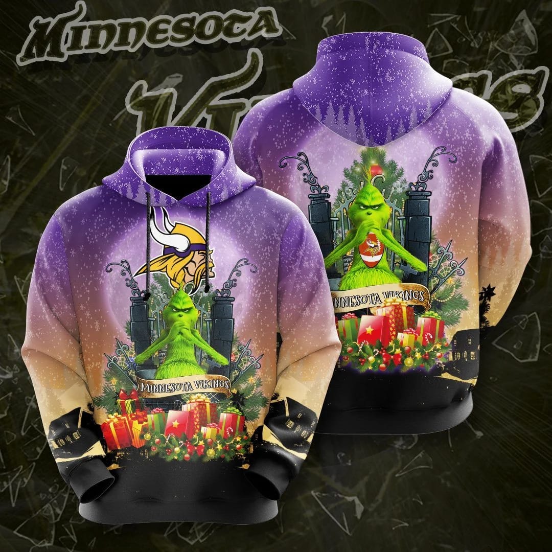 Minnesota Vikings Grinch Christmas Theme All Over Print 3D Galaxy Hoodie
