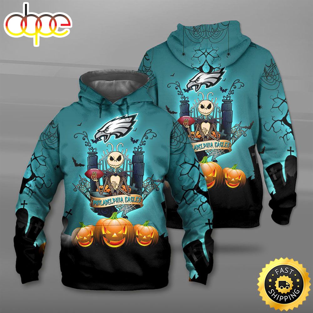 N.F.L.Eagles Halloween Nightmare Themed 3D Hoodie All Over Print Shirt