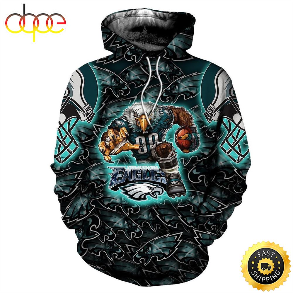 N.F.L.Eagles Logo &amp; Eagles Running 3D Hoodie All Over Print Shirt