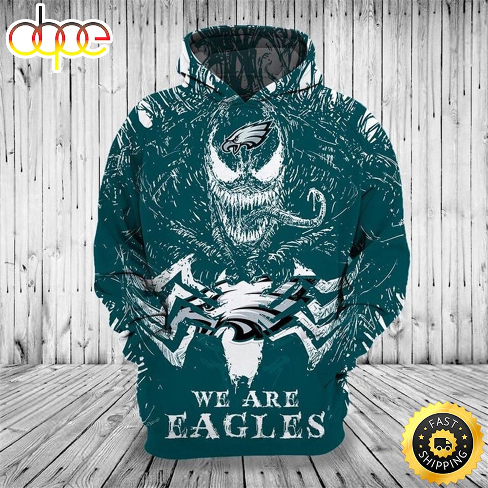 N.F.L.Philadelphia Eagles Classic Venom Horror Movie Character &amp; We Are Eagles 3D Hoodie All Over Print Shirt