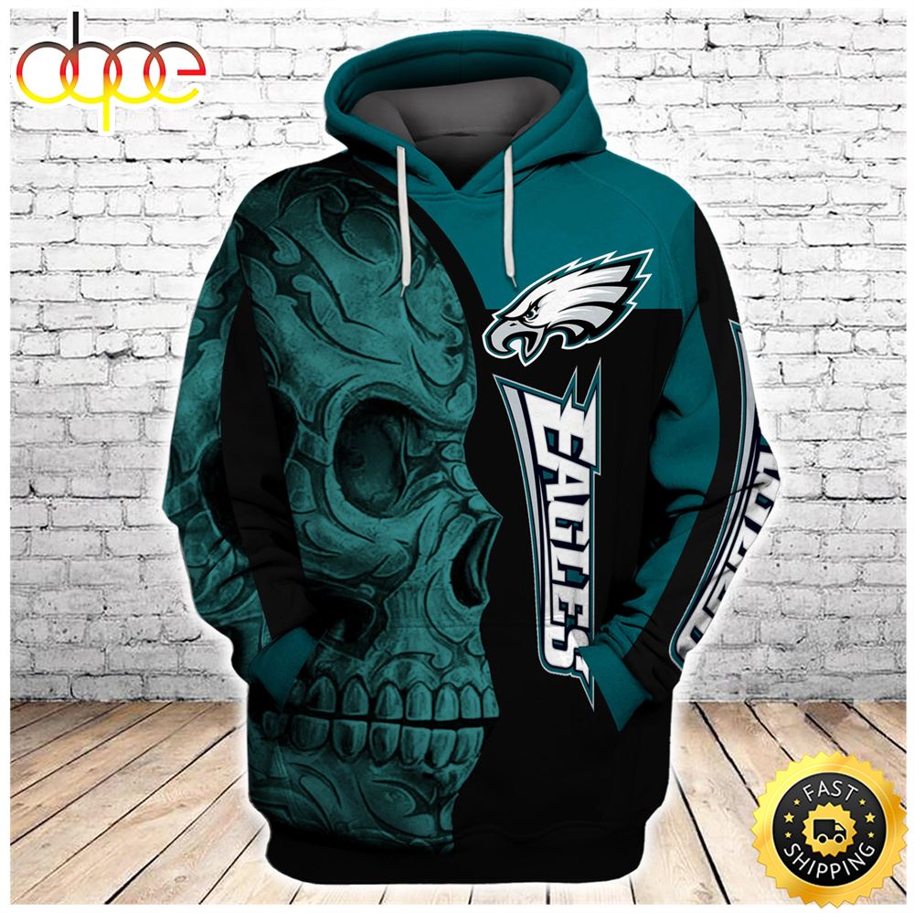 N.F.L.Philadelphia Eagles &amp; Neon Green Eagles Tribal Skull 3D Hoodie All Over Print Shirt